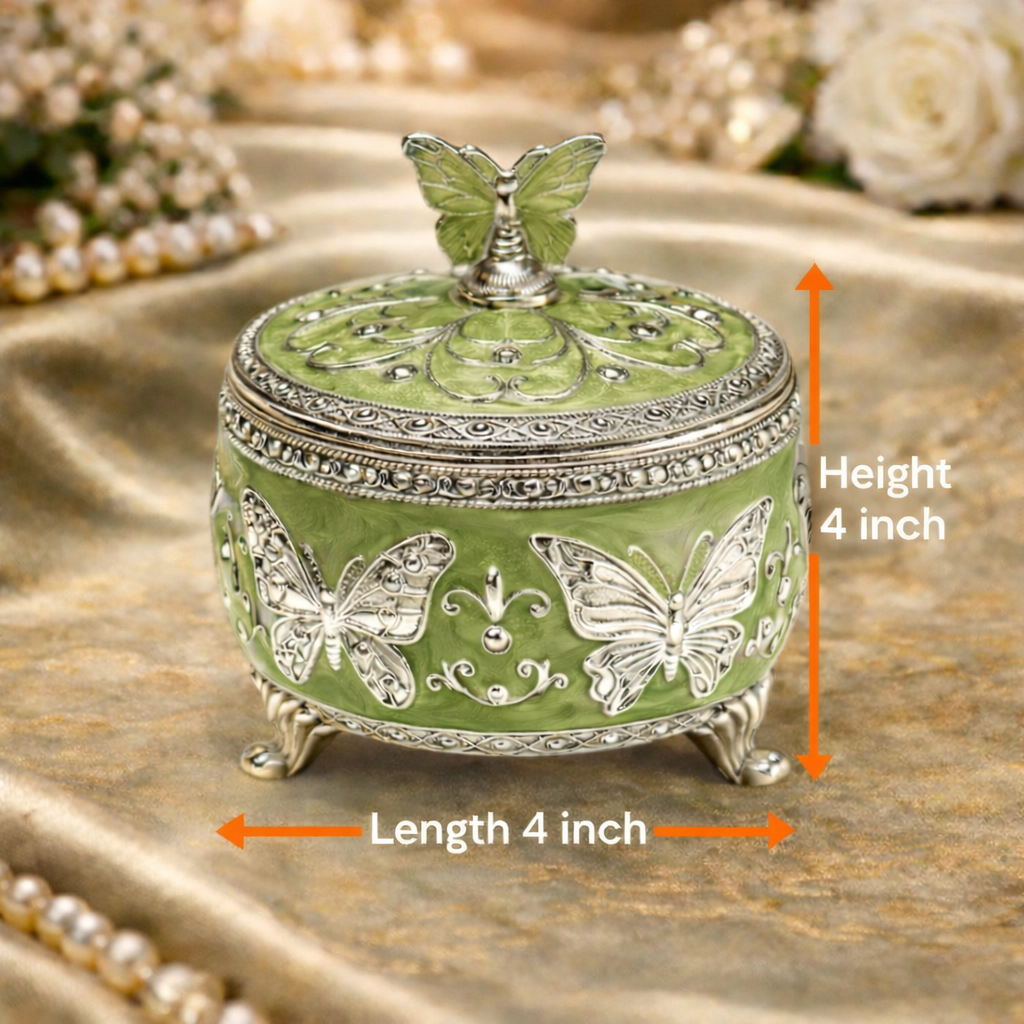 Luxury Green Butterfly German Silver Box – 4 Inch Decorative Storage & Dry Fruit Box