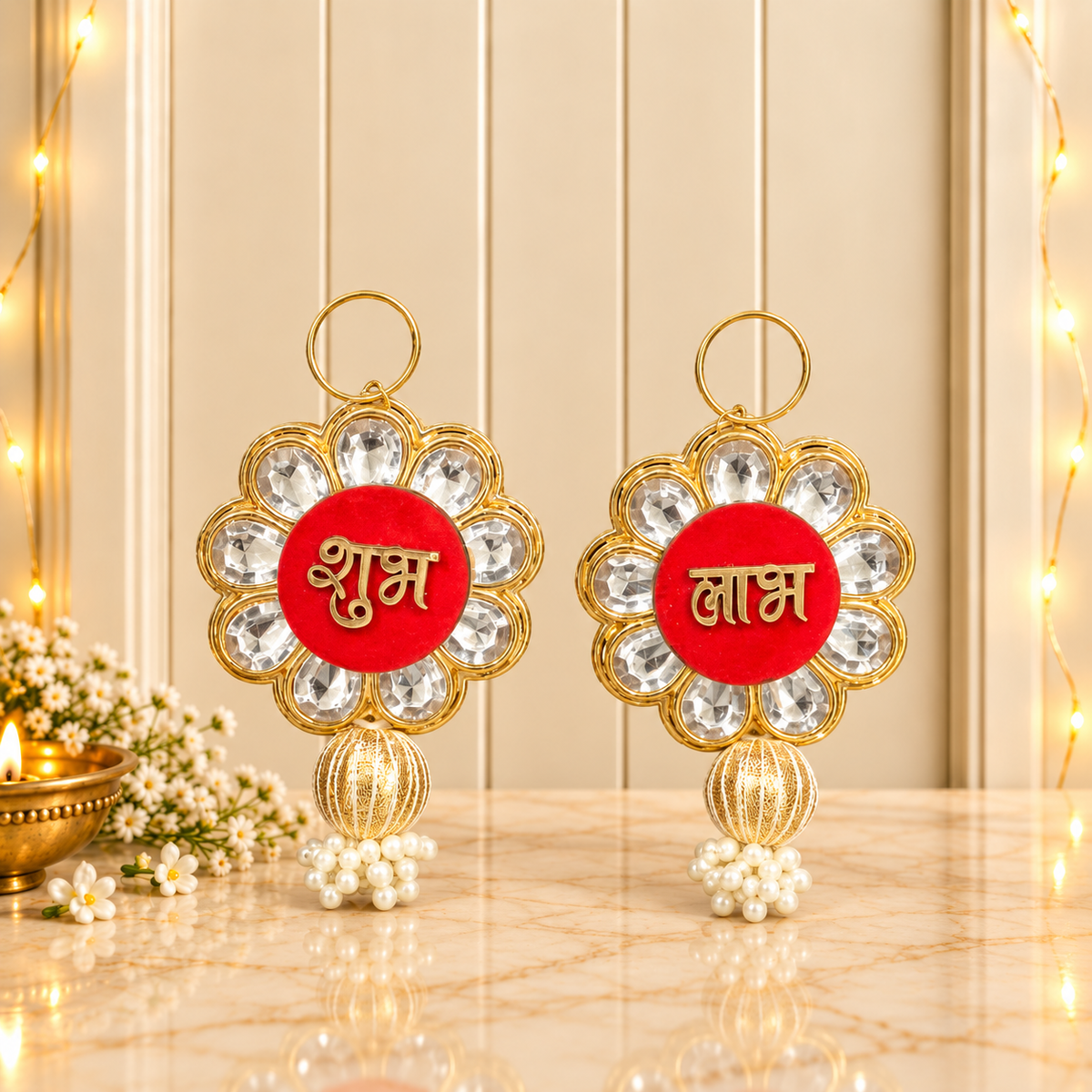 Crystal Flower Shubh Labh door hanging for main door and Diwali home decoration in India