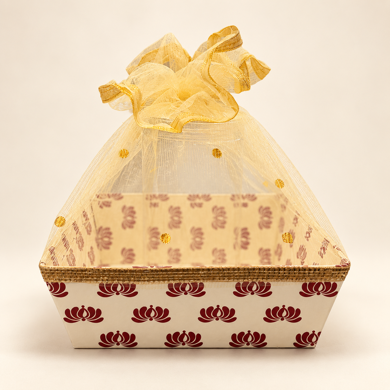 Lotus Print Net Hamper Basket – 8 x 12 x 8 Inch | Pack of 10