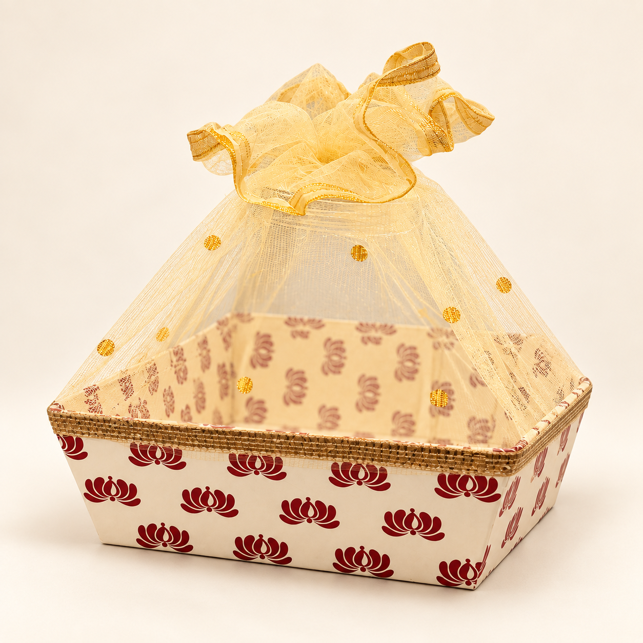 Lotus Print Net Hamper Basket – 8 x 12 x 8 Inch | Pack of 10