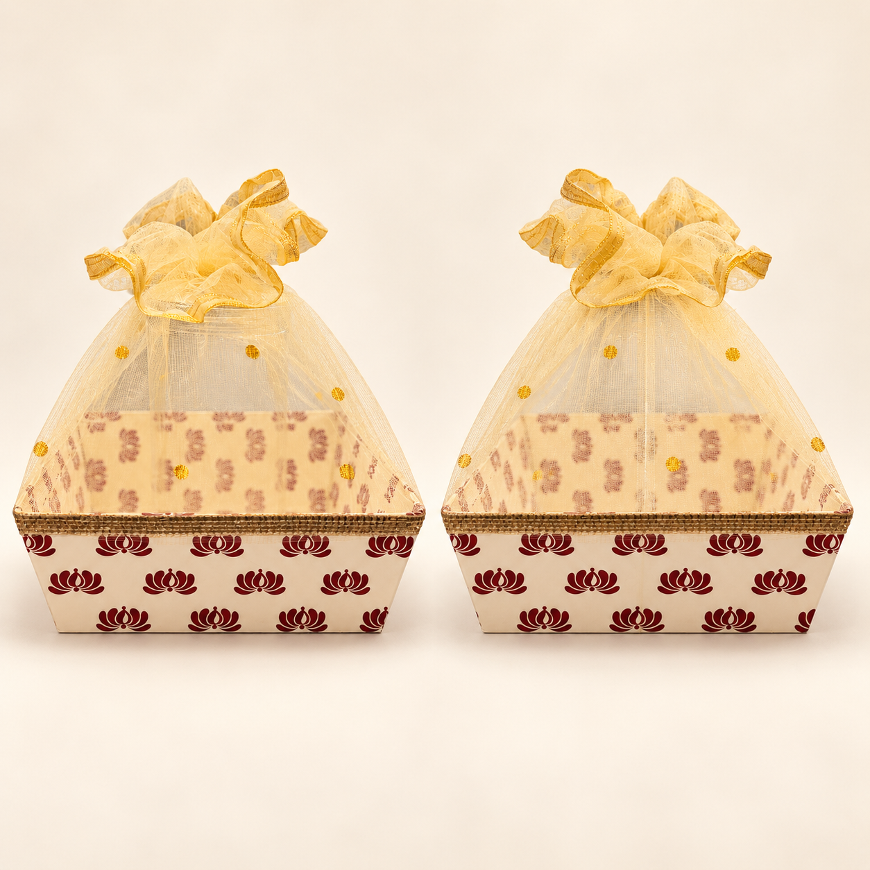 Lotus Print Net Hamper Basket – 8 x 12 x 8 Inch | Pack of 10