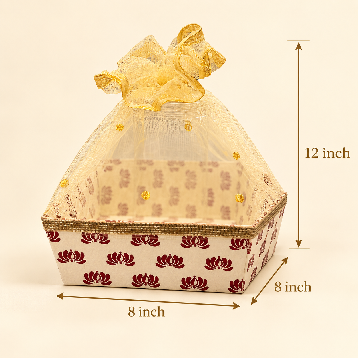 Lotus Print Net Hamper Basket – 8 x 12 x 8 Inch | Pack of 10