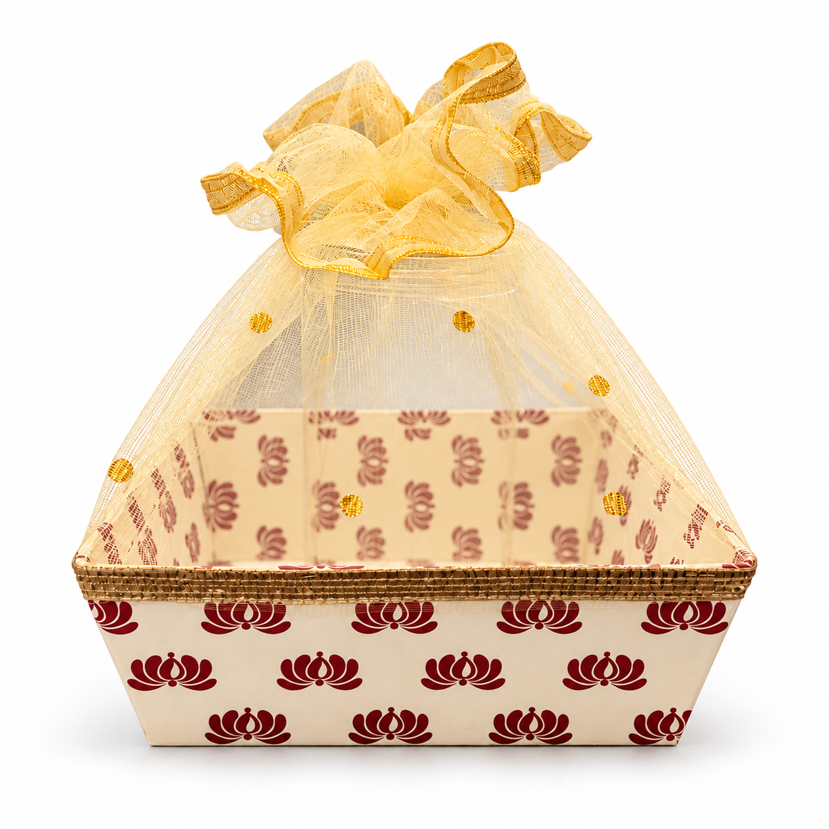 Lotus Print Net Hamper Basket – 8 x 12 x 8 Inch | Pack of 10