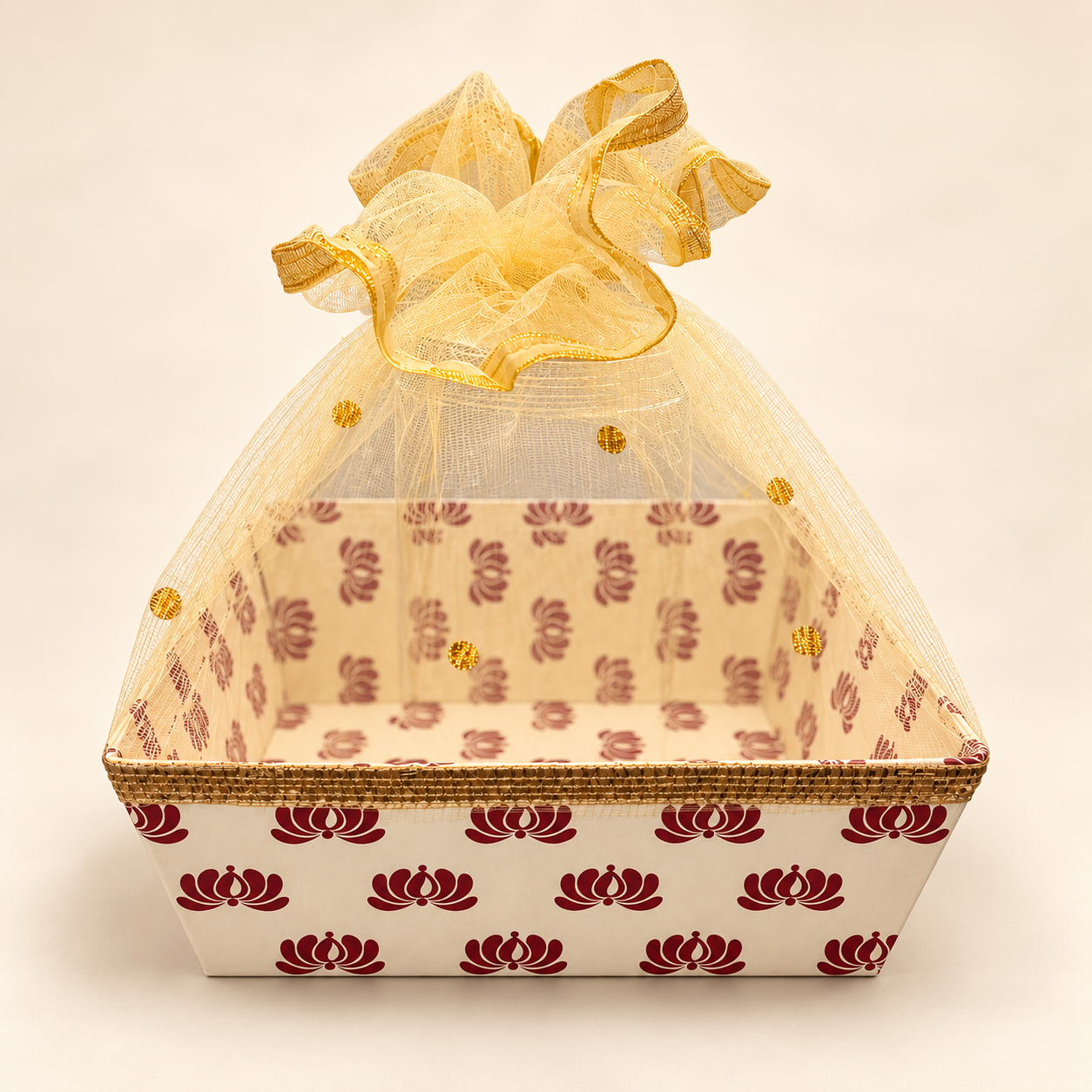 Lotus Print Net Hamper Basket – 8 x 12 x 8 Inch | Pack of 10
