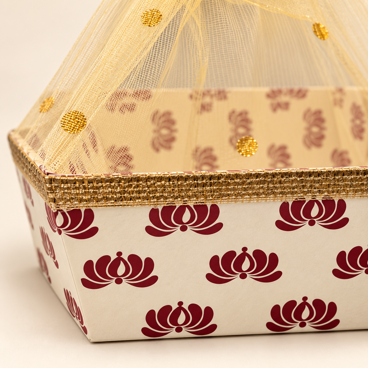 Lotus Print Net Hamper Basket – 8 x 12 x 8 Inch | Pack of 10