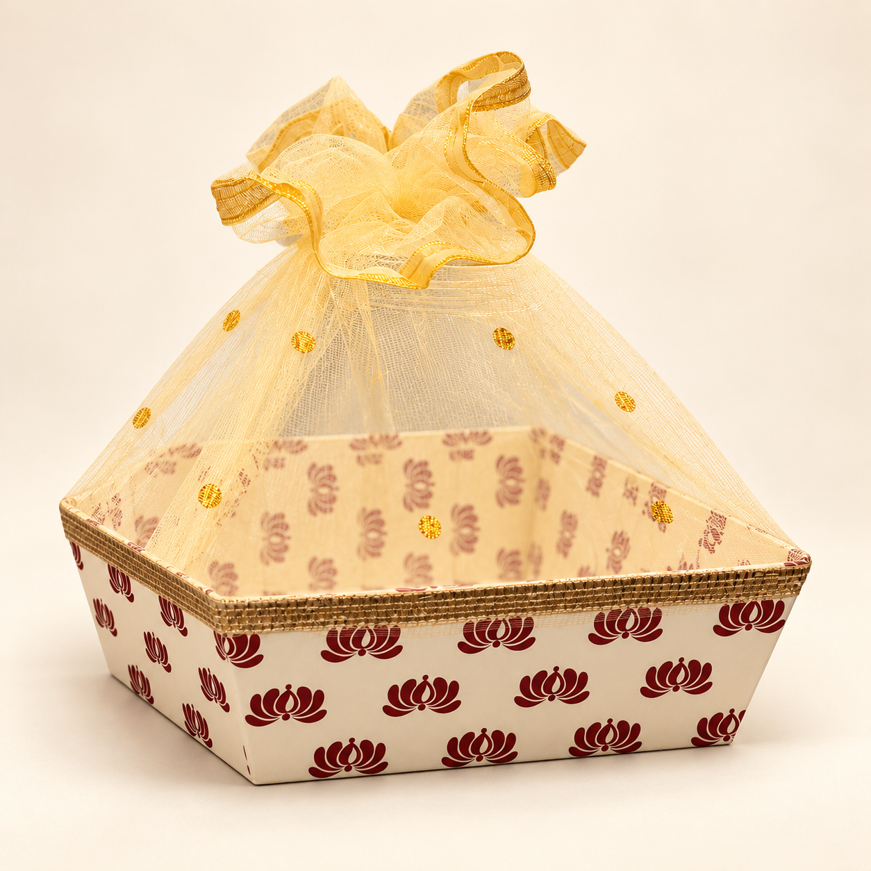 Lotus Print Net Hamper Basket – 8 x 12 x 8 Inch | Pack of 10