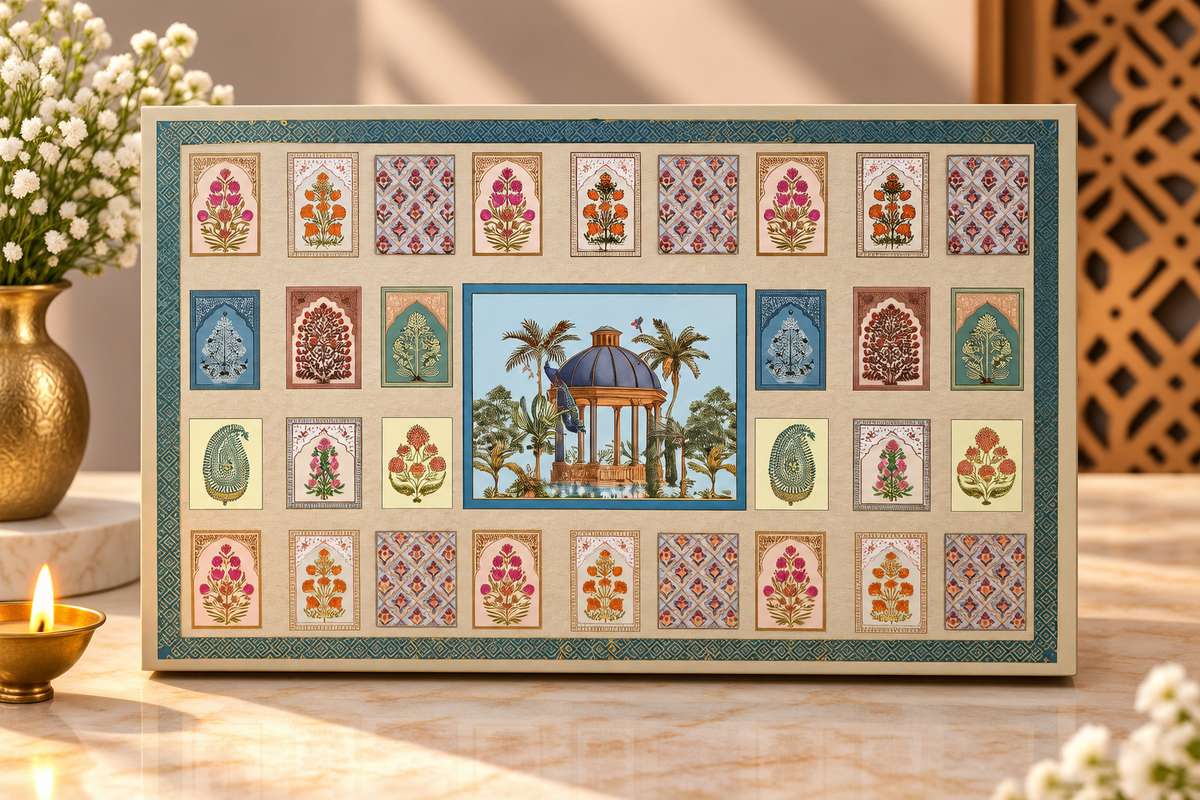 Open Royal Pavilion Heritage 6-jar gift box for dry fruits, nuts, sweets, chocolates and festive gifting