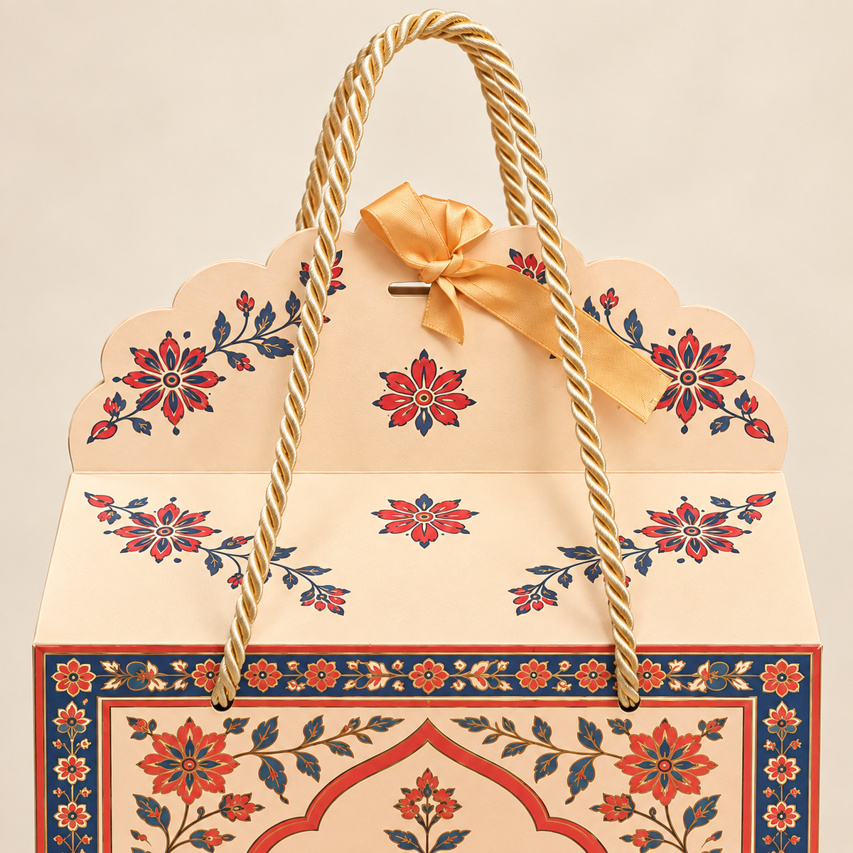 Madhubani Print Window Hamper Box with Rope Handle – 7 x 5 x 9 Inch