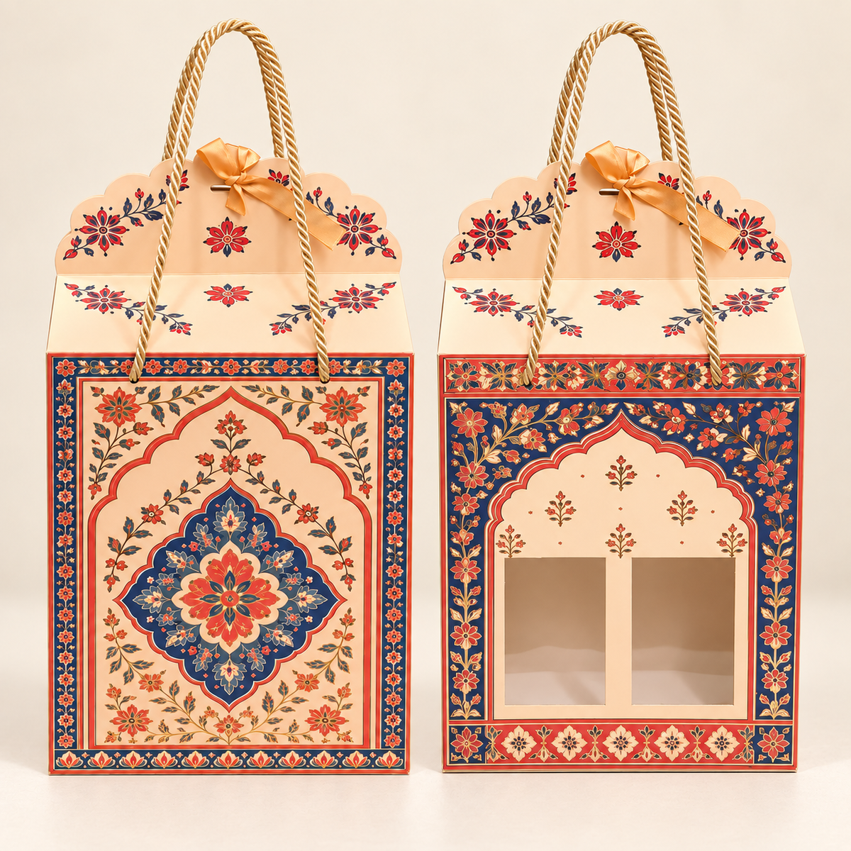 Madhubani Print Window Hamper Box with Rope Handle – 7 x 5 x 9 Inch