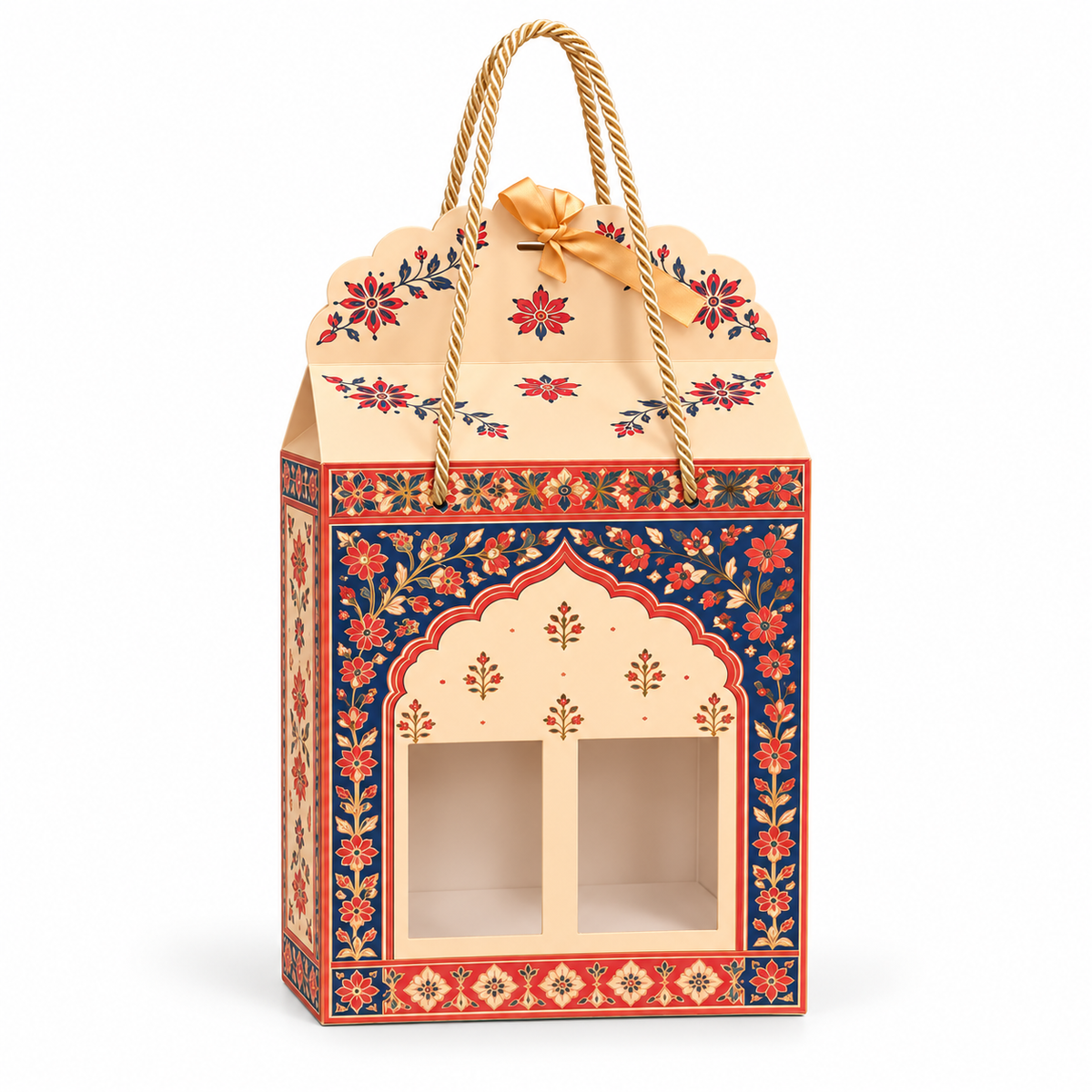 Madhubani Print Window Hamper Box with Rope Handle – 7 x 5 x 9 Inch
