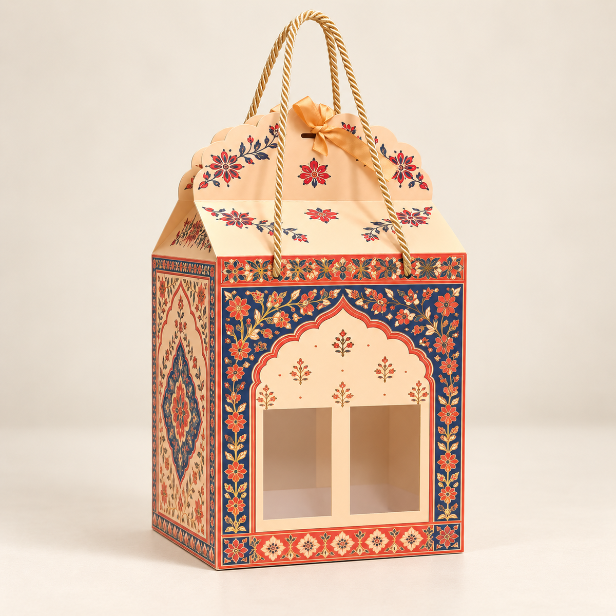 Madhubani Print Window Hamper Box with Rope Handle – 7 x 5 x 9 Inch