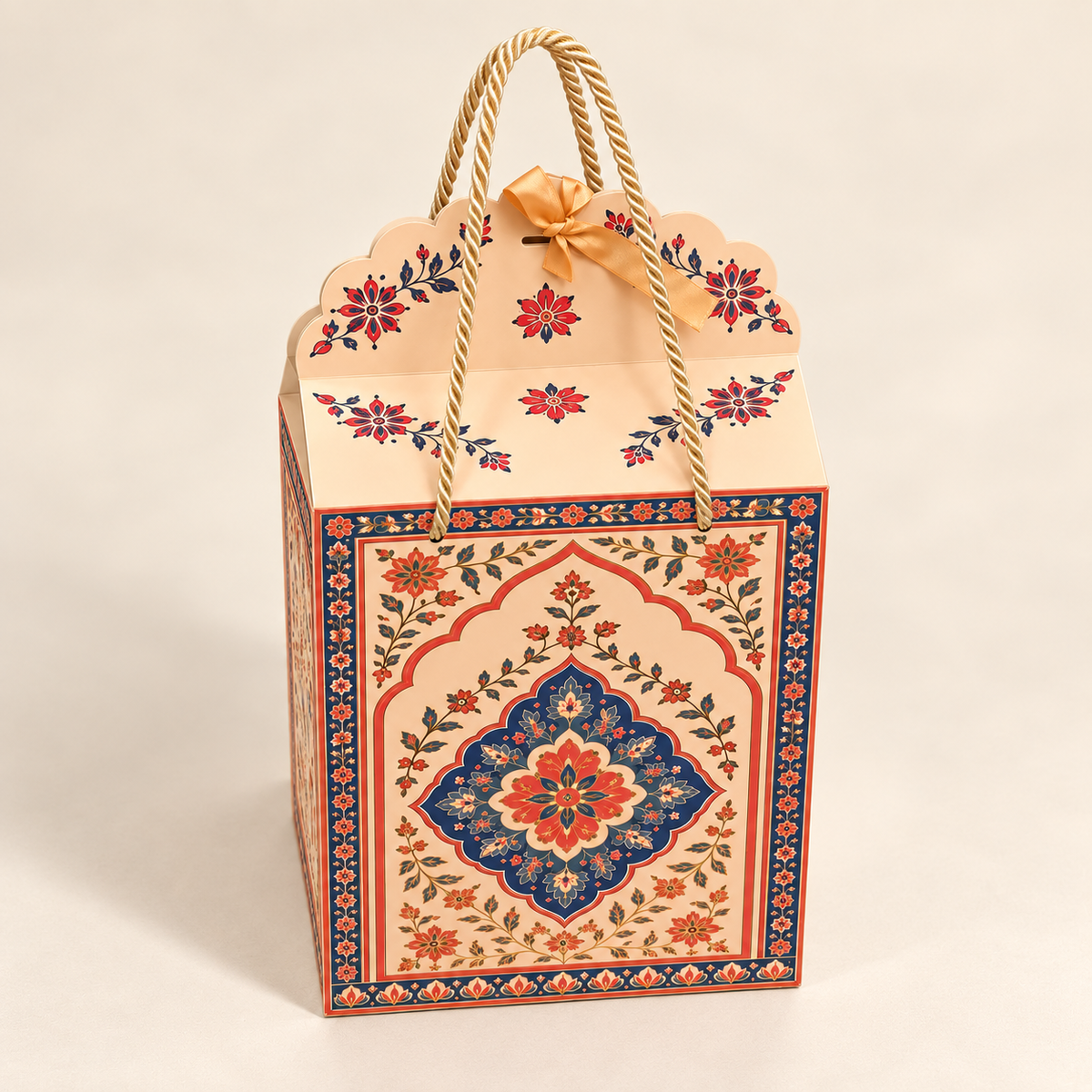 Madhubani Print Window Hamper Box with Rope Handle – 7 x 5 x 9 Inch