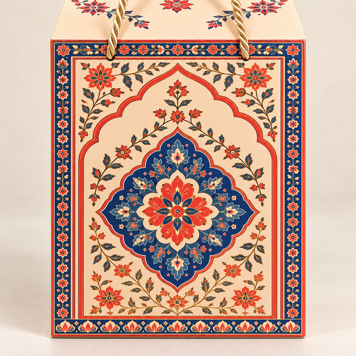 Madhubani Print Window Hamper Box with Rope Handle – 7 x 5 x 9 Inch