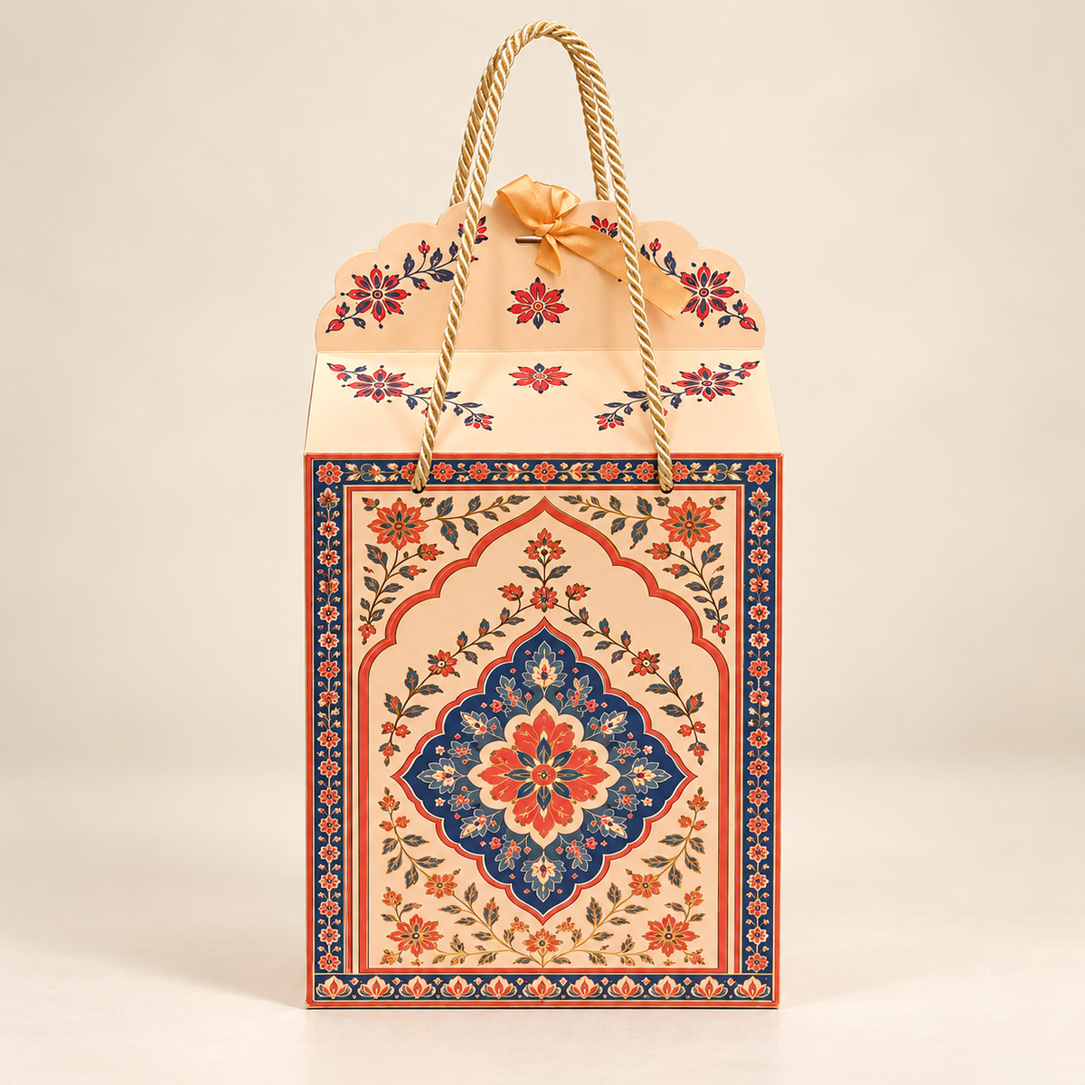 Madhubani Print Window Hamper Box with Rope Handle – 7 x 5 x 9 Inch