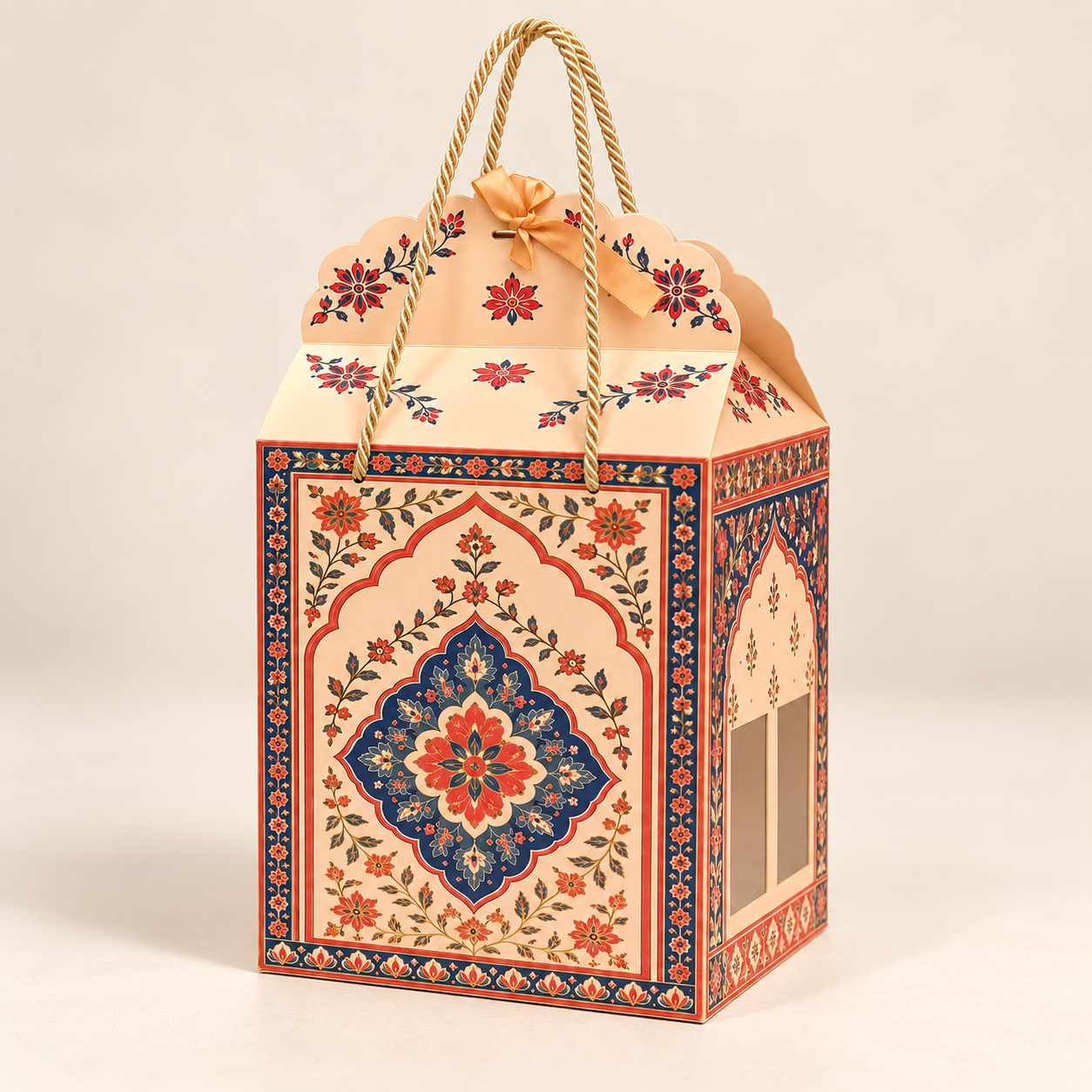 Madhubani Print Window Hamper Box with Rope Handle – 7 x 5 x 9 Inch