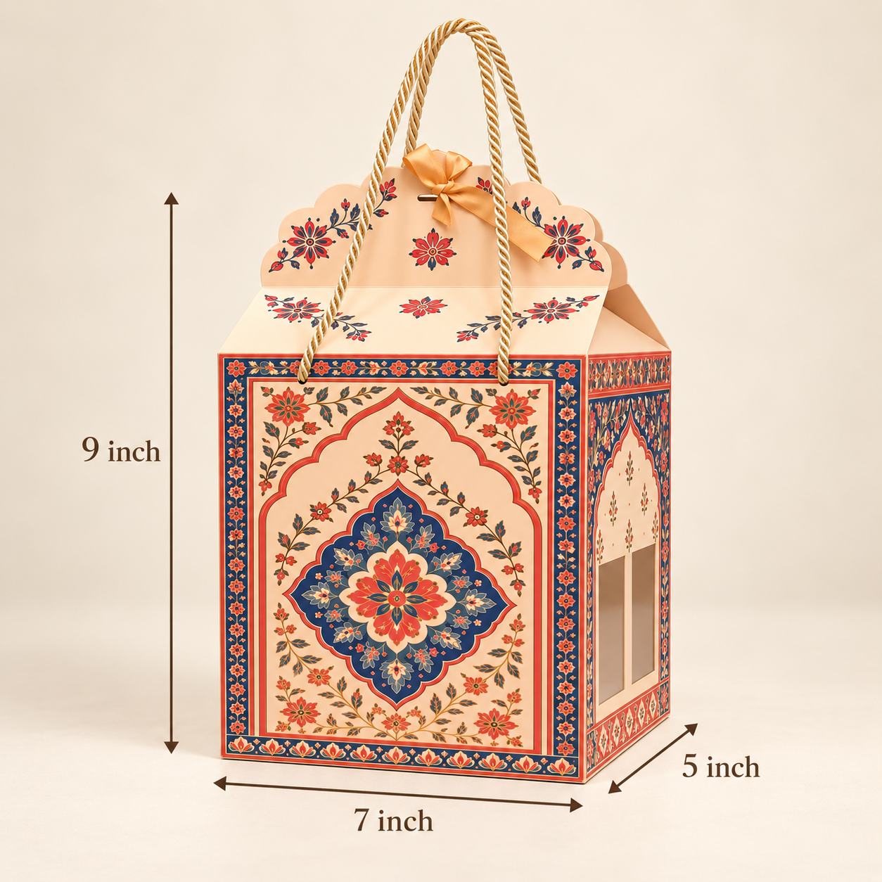 Madhubani Print Window Hamper Box with Rope Handle – 7 x 5 x 9 Inch