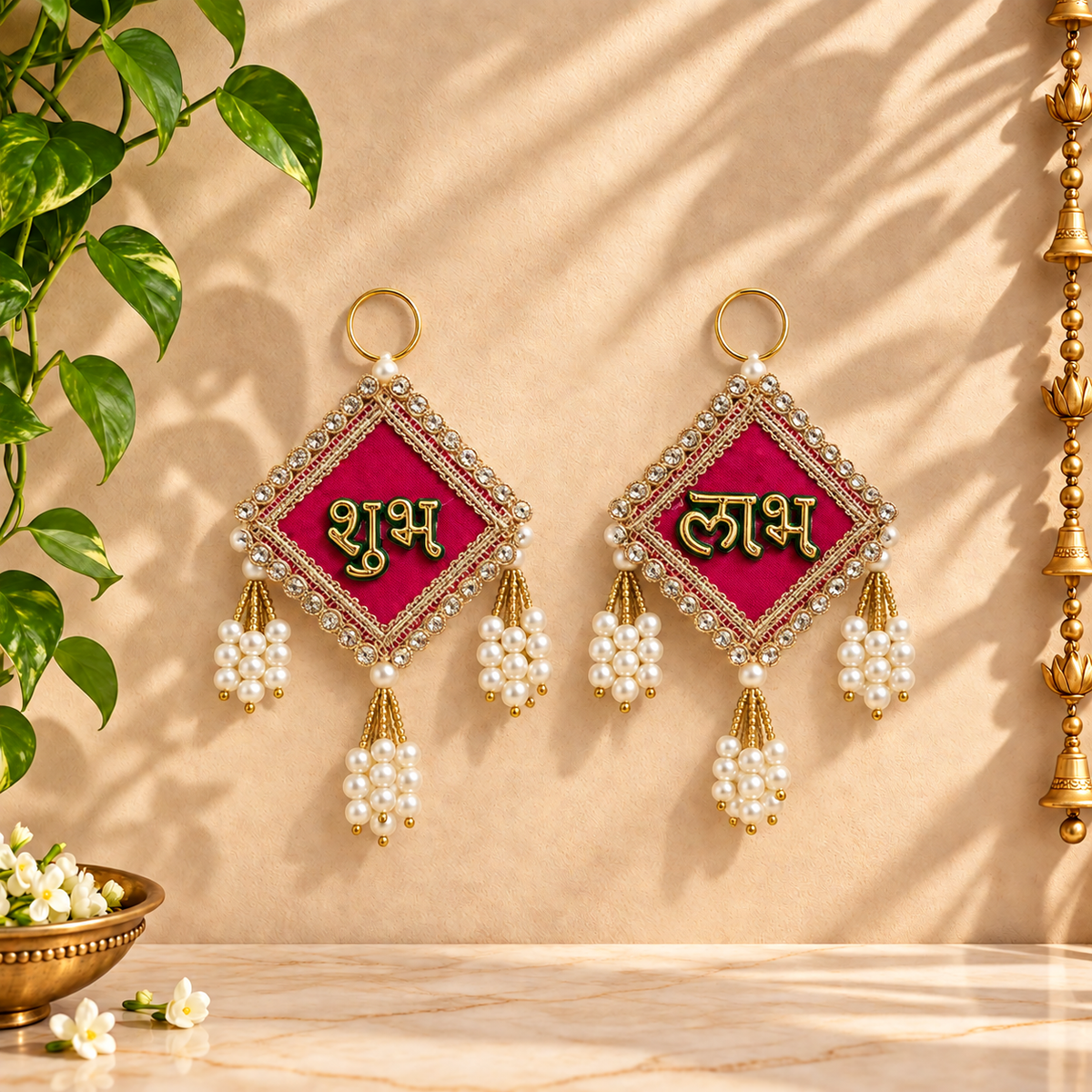 Magenta Diamond Shubh Labh door hanging pair for Diwali entrance and home decor