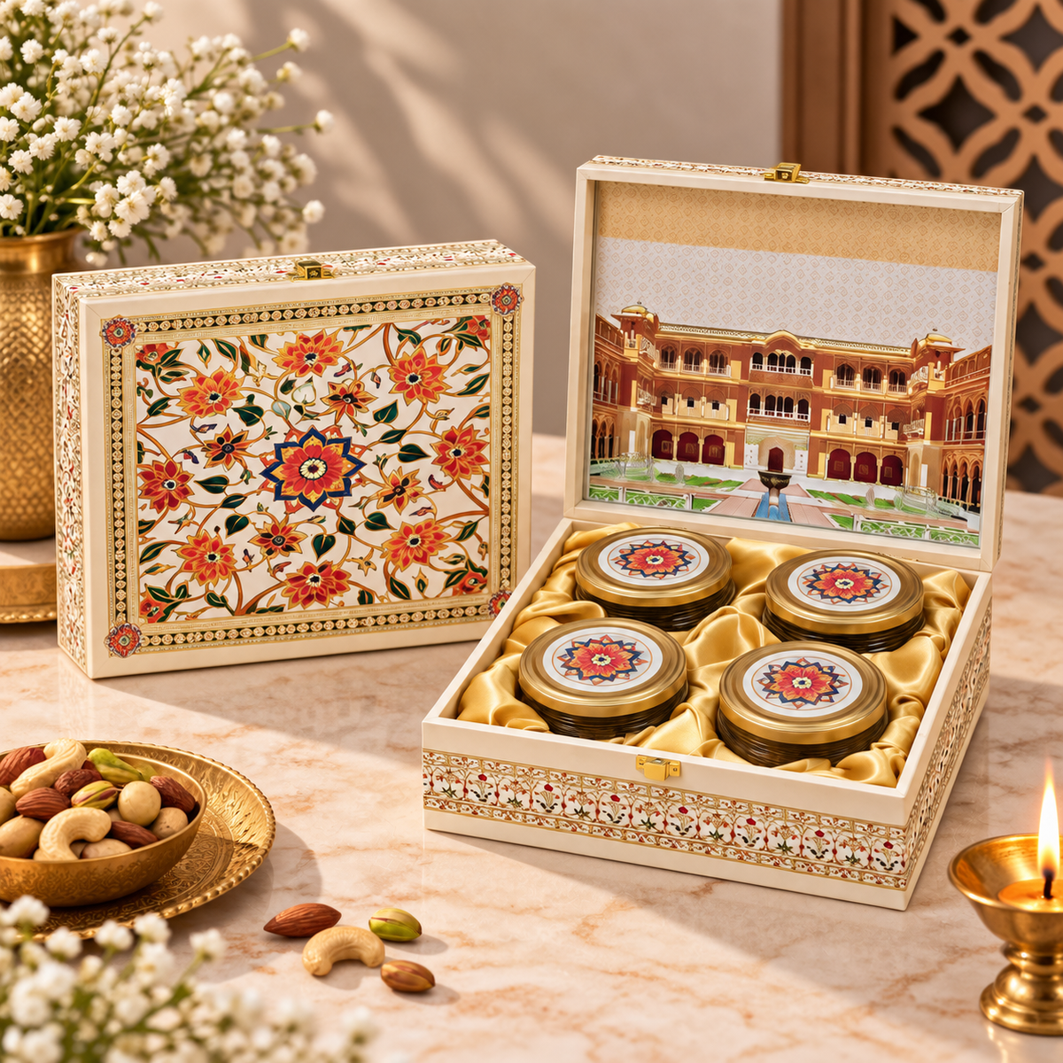 Premium Marble Floral gift box for Diwali, wedding and corporate gifting