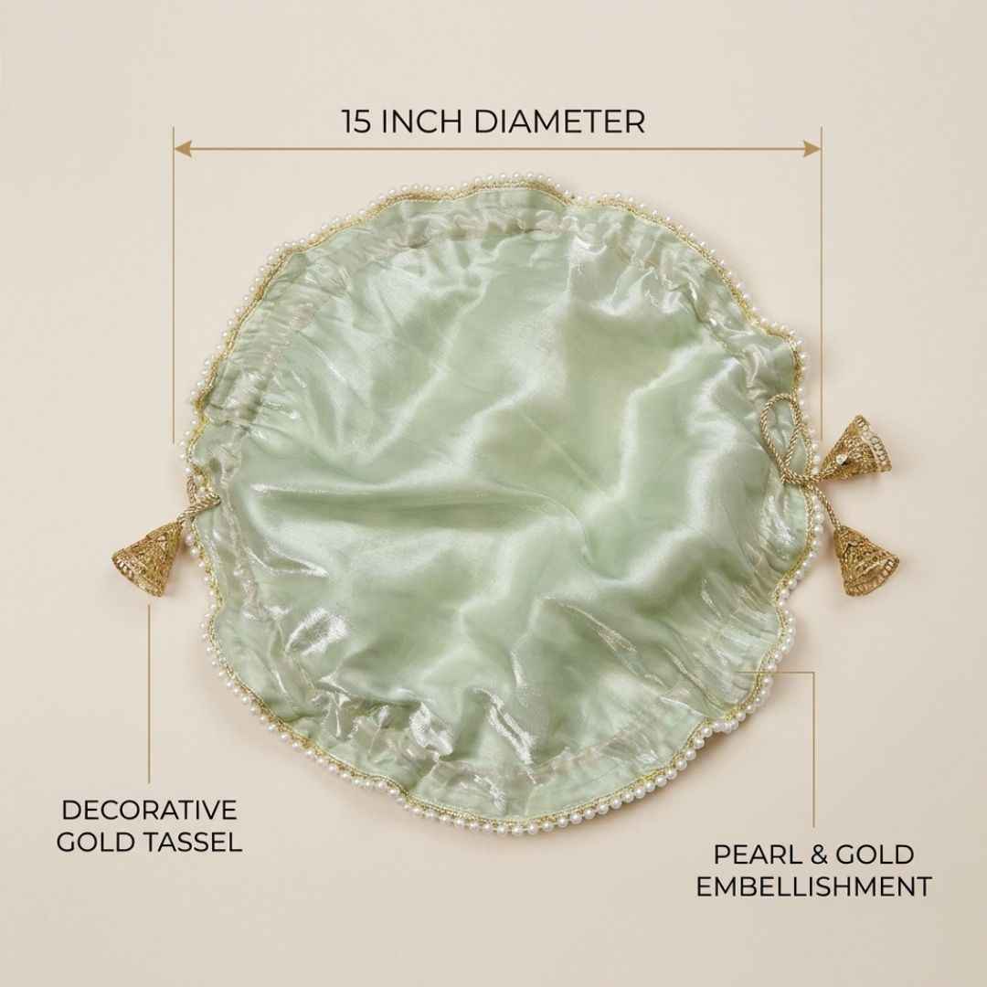 (Set of 5)Premium Pistachio Green Pearl Potli Bags for Wedding Return Gifts & Dry Fruit Packing (14 Inch)