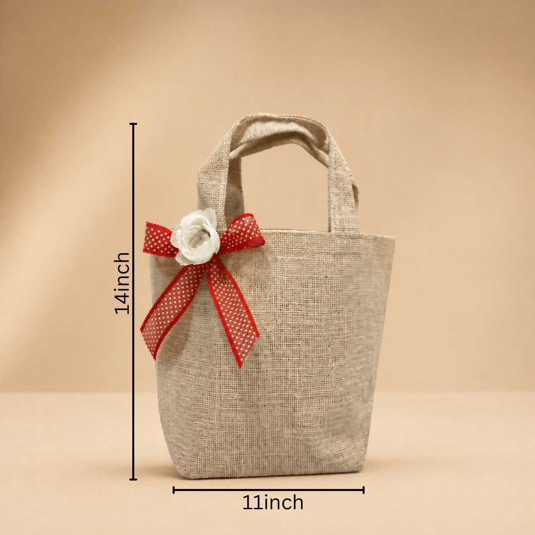 (Pack of 5)Premium Jute Gift Bag with Floral Bow | Wedding Return Gift & Hamper Bag