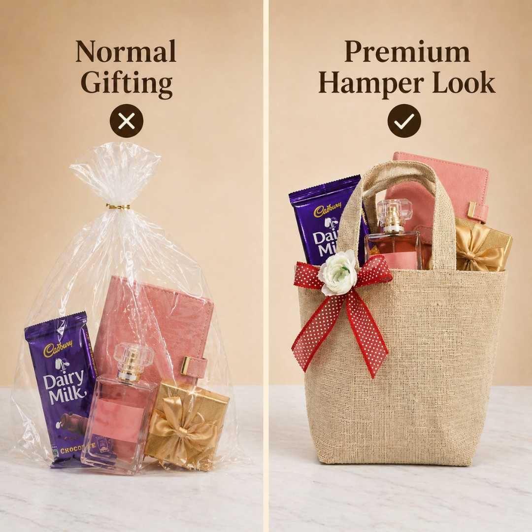 (Pack of 5)Premium Jute Gift Bag with Floral Bow | Wedding Return Gift & Hamper Bag