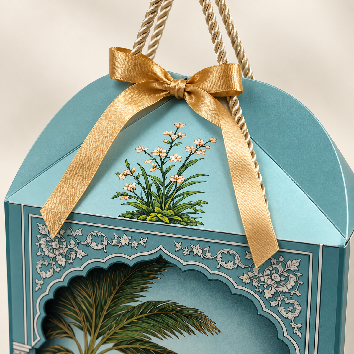Peacock Print Paper Dome Window Hamper Box with Rope Handle – 8 x 12 x 8 Inch