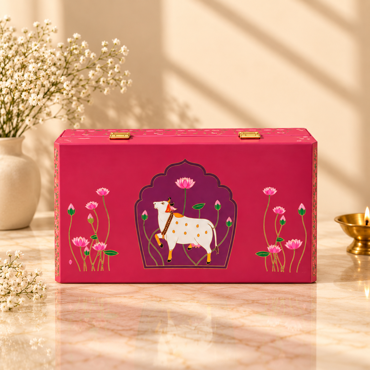 Pink Kamdhenu 2-jar luxury festive hamper box for Diwali, weddings and corporate gifting in India