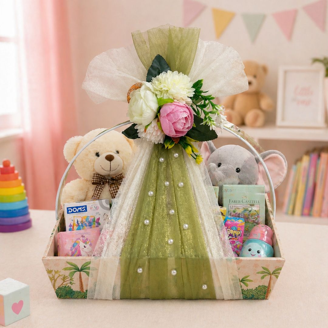 (Set of 3)Premium Floral Net Hamper Basket Tray (10 x 10 x 3.5 Inch) – Elegant Wedding, Return Gift & Corporate Hamper Tray