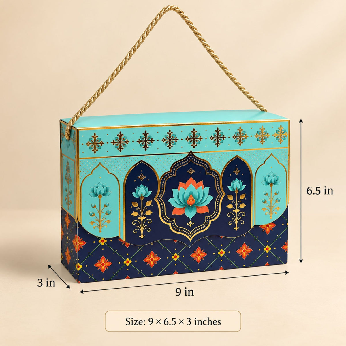 Premium Floral Printed Heavy Paper Hamper Box with Rope Handle – 9 x 6.5 x 3 Inch