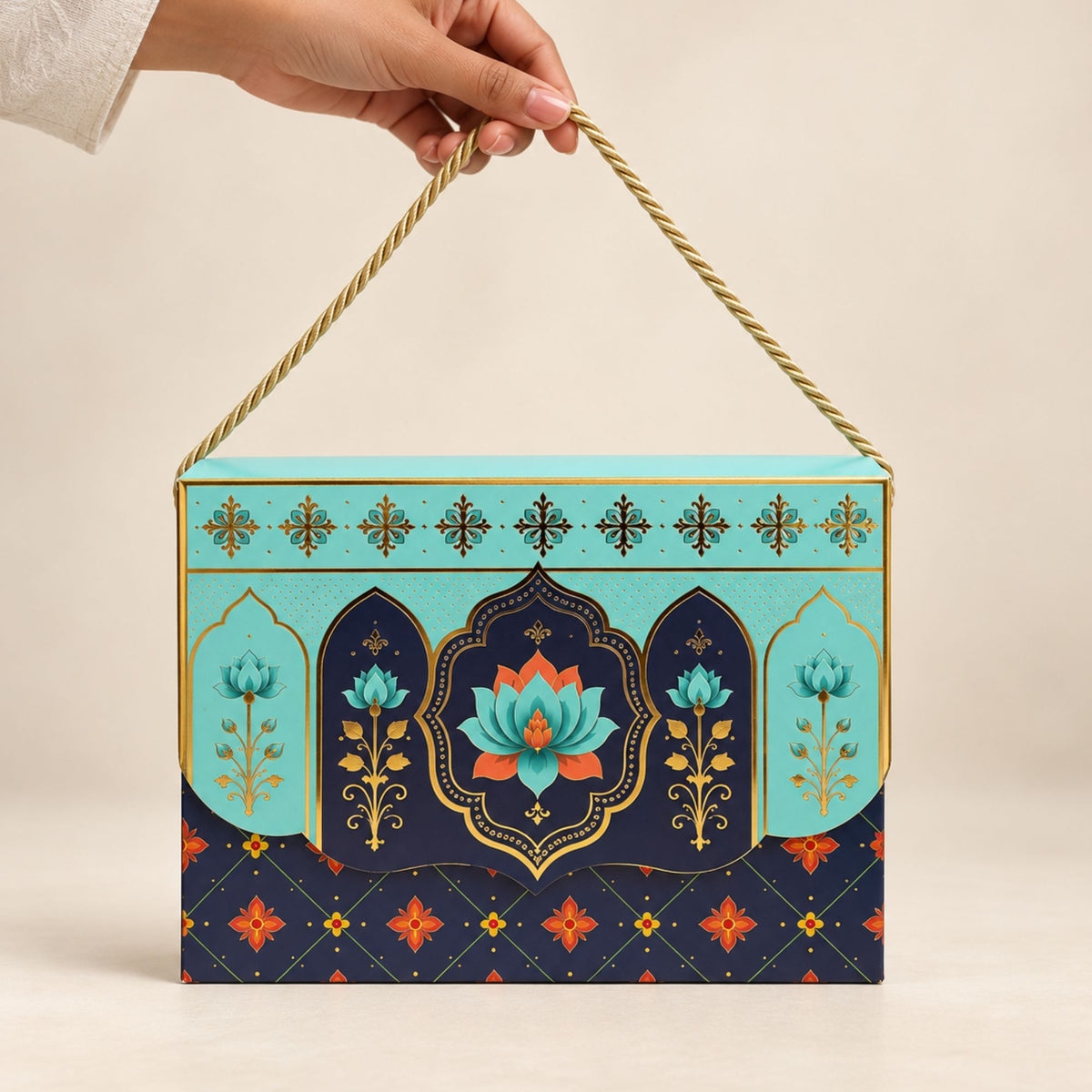 Premium Floral Printed Heavy Paper Hamper Box with Rope Handle – 9 x 6.5 x 3 Inch