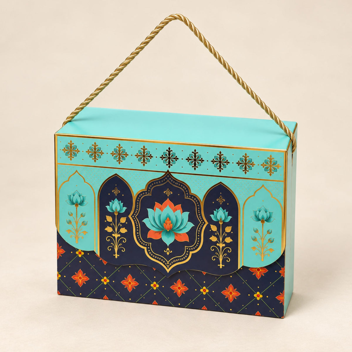 Premium Floral Printed Heavy Paper Hamper Box with Rope Handle – 9 x 6.5 x 3 Inch