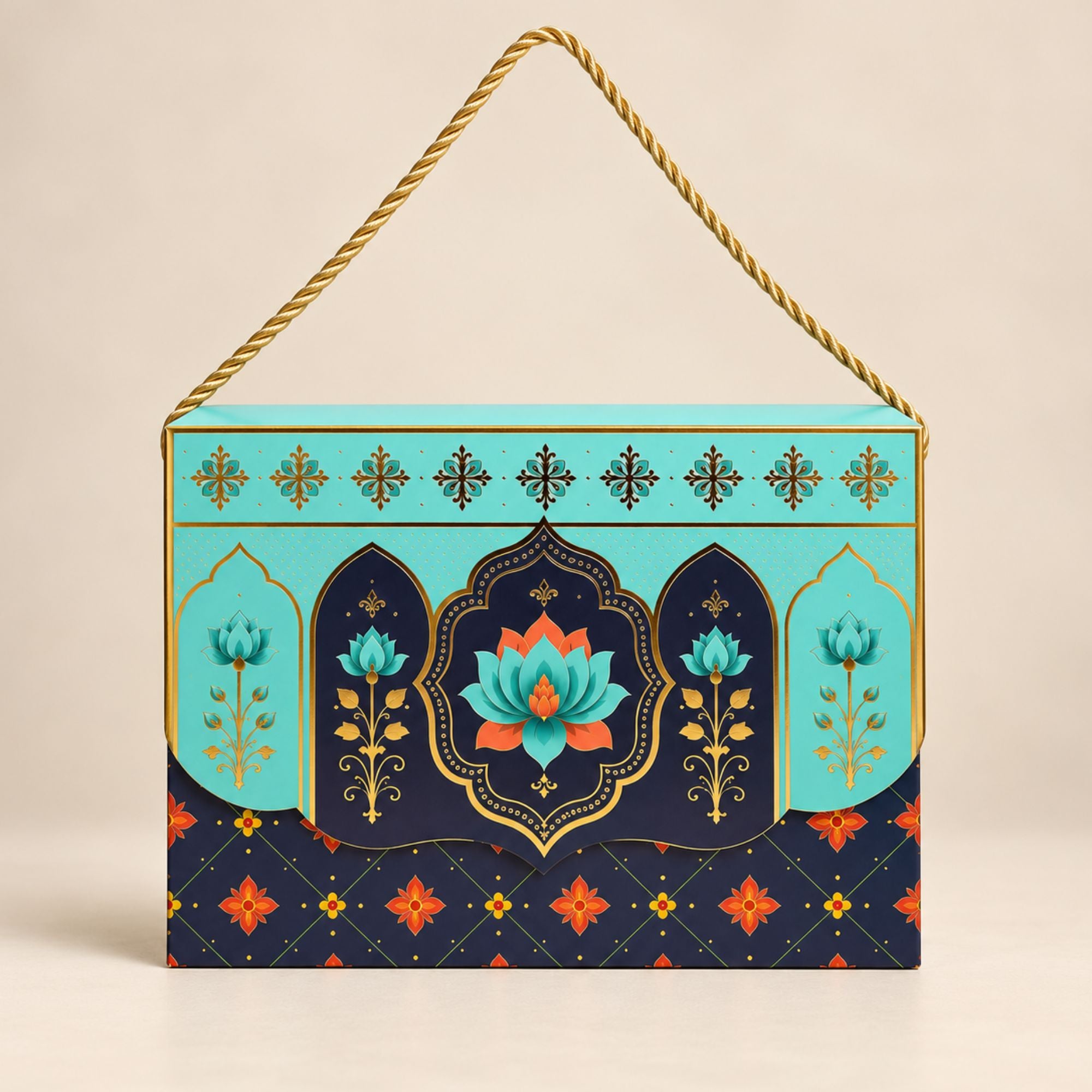 Premium Floral Printed Heavy Paper Hamper Box with Rope Handle – 9 x 6.5 x 3 Inch