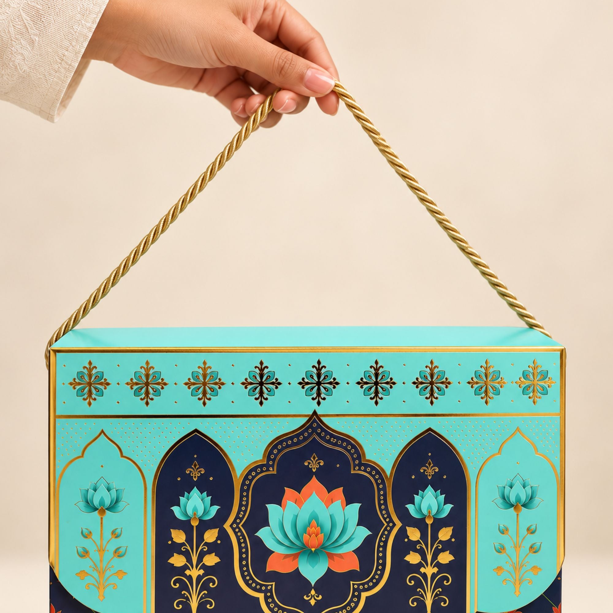 Premium Floral Printed Heavy Paper Hamper Box with Rope Handle – 9 x 6.5 x 3 Inch