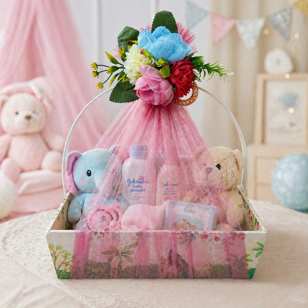 (Set of 3)Premium Pink Floral Net Hamper Basket (10 x 10 x 3.5 Inch) – Luxury Wedding, Return Gift & Corporate Gifting Trays - Adscraft.in
