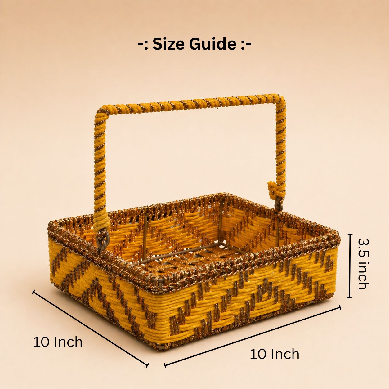 (Set of 3) Premium Yellow Handwoven Gift Basket with Handle – Wedding Trousseau & Hamper Packaging Basket (10 x 10 x 3.5 Inch) - Adscraft.in