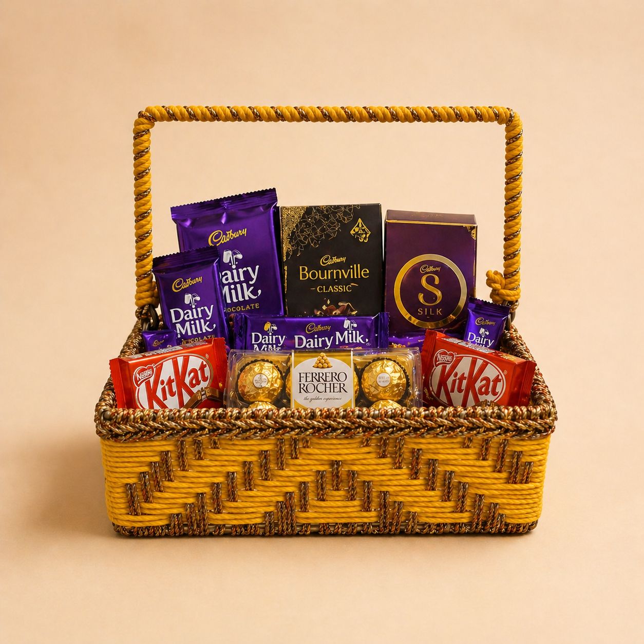 (Set of 3) Premium Yellow Handwoven Gift Basket with Handle – Wedding Trousseau & Hamper Packaging Basket (10 x 10 x 3.5 Inch) - Adscraft.in