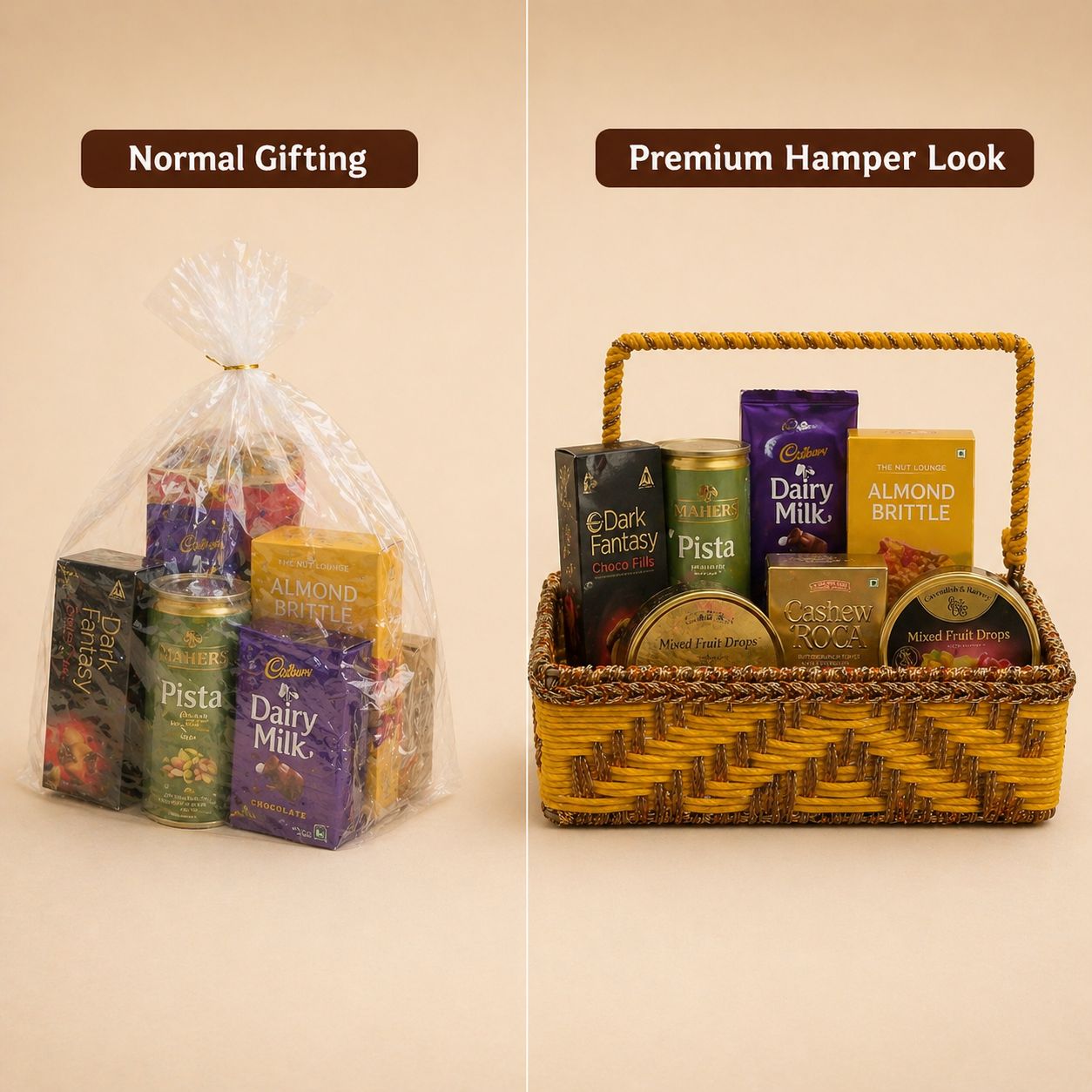 (Set of 3) Premium Yellow Handwoven Gift Basket with Handle – Wedding Trousseau & Hamper Packaging Basket (10 x 10 x 3.5 Inch) - Adscraft.in