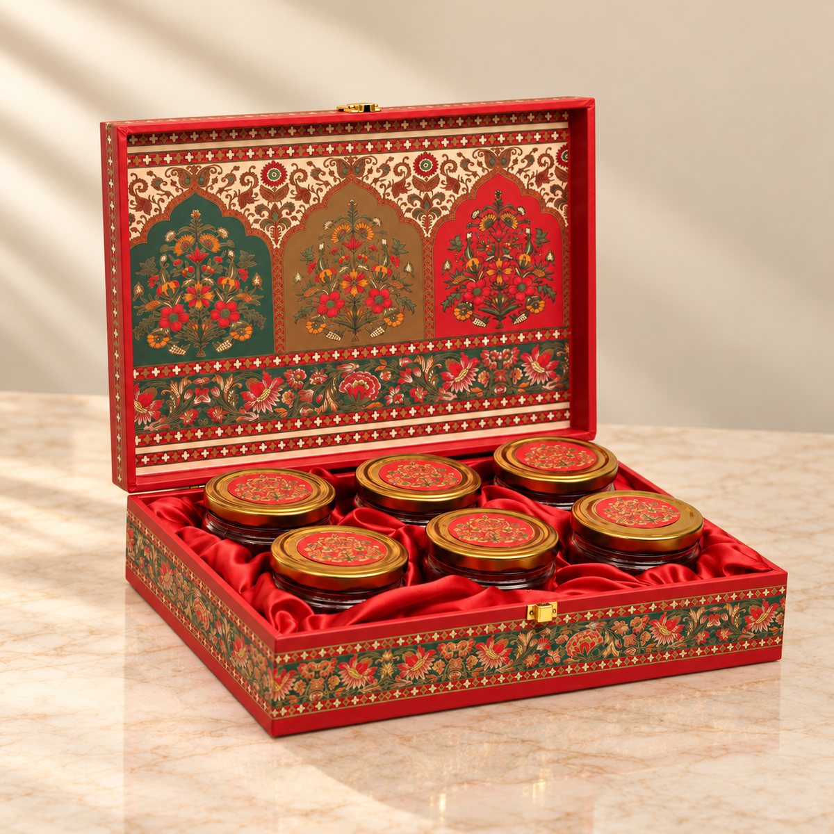 Premium Rajasthani floral arch artwork gift box for Diwali, wedding and corporate gifting