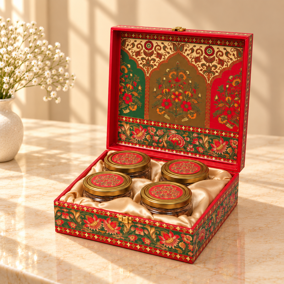 Premium Rajwadi Mughal Floral gift box for Diwali, wedding and corporate gifting