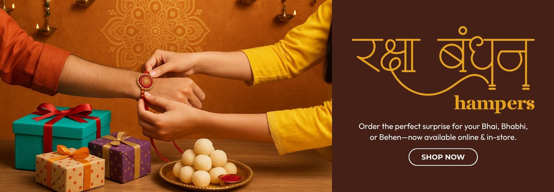 Premium Raksha Bandhan hamper including rakhi, dry fruits, chocolates, and gift basket.