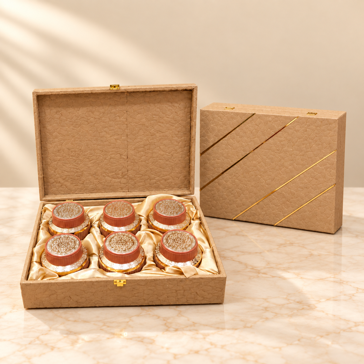 Premium Royal Beige and Gold Accent keepsake gift box for Diwali, wedding and corporate gifting