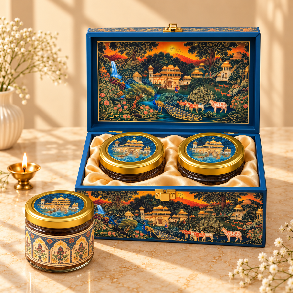 Royal Blue Palace 2-Jar Luxury Festive Hamper Box