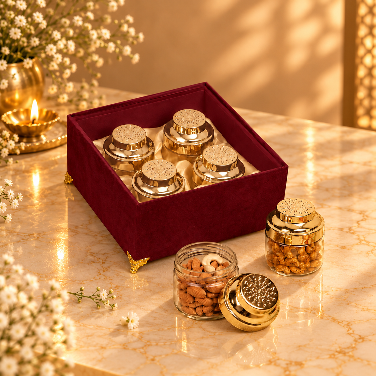 Premium Royal Crimson Red Velvet gift box for Diwali, wedding and corporate gifting