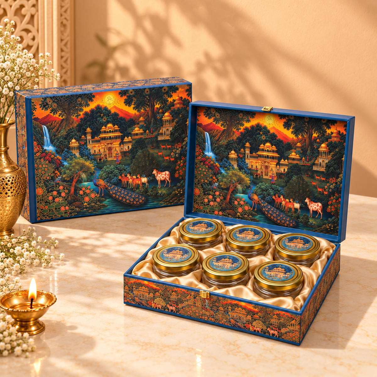 Premium Royal Palace Landscape Theme gift box for Diwali, wedding and corporate gifting