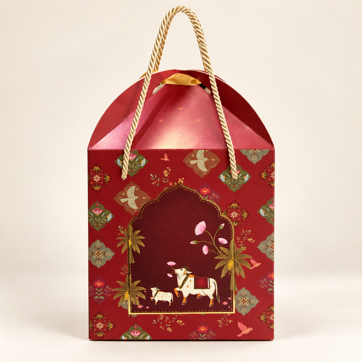 Royal Red Paper Dome Window Hamper Box with Rope Handle – 8 x 12 x 8 Inch