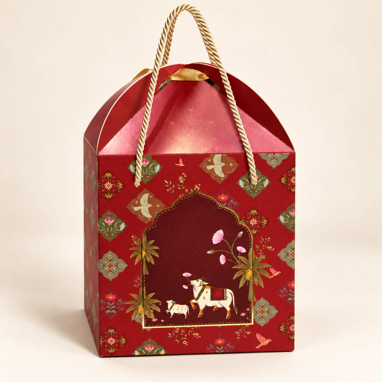Royal Red Paper Dome Window Hamper Box with Rope Handle – 8 x 12 x 8 Inch