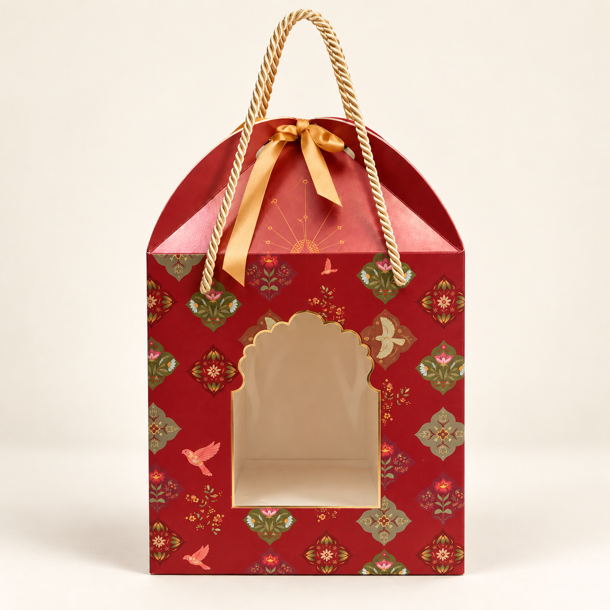 Royal Red Paper Dome Window Hamper Box with Rope Handle – 8 x 12 x 8 Inch
