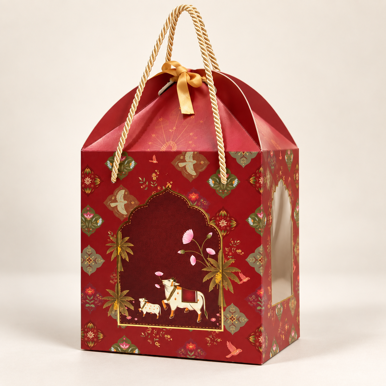 Royal Red Paper Dome Window Hamper Box with Rope Handle – 8 x 12 x 8 Inch