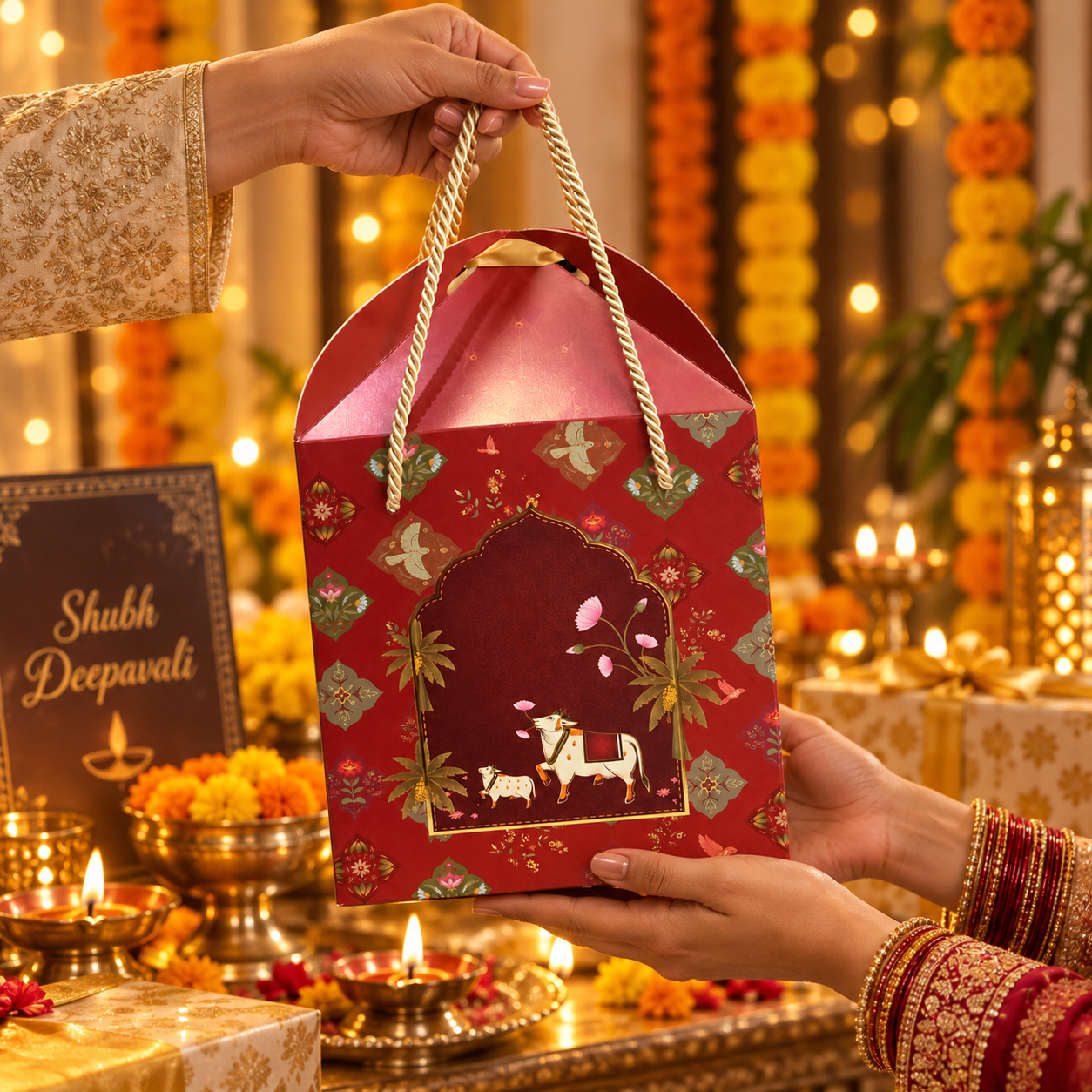 Royal Red Paper Dome Window Hamper Box with Rope Handle – 8 x 12 x 8 Inch