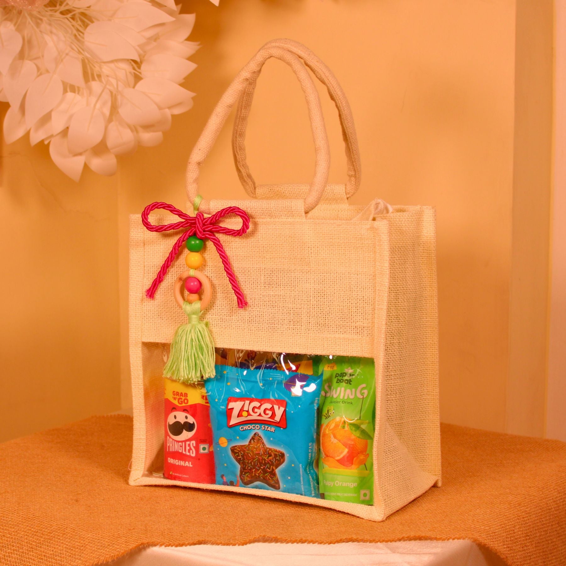 Wedding Room Hamper with Designer Jute Bag & Assorted Snacks